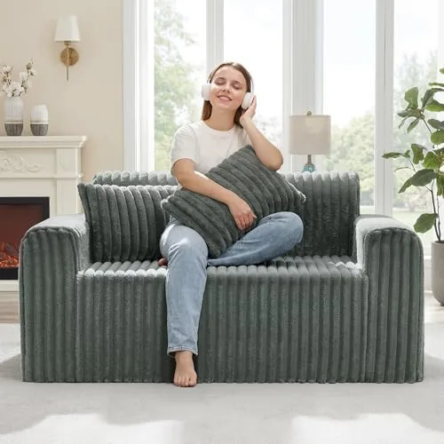 hobestluk 2 seater foam sofa with pillows comfy couch for small spaces