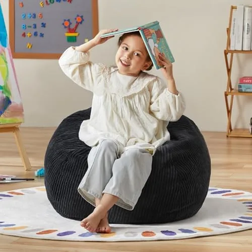 hobestluk kids bean bag chair teardrop shape with filling 25ft black